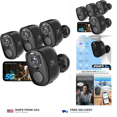 Rraycom 5G/2.4G Security Cameras Wireless Outdoor,4Pack Cameras System | 2K B...