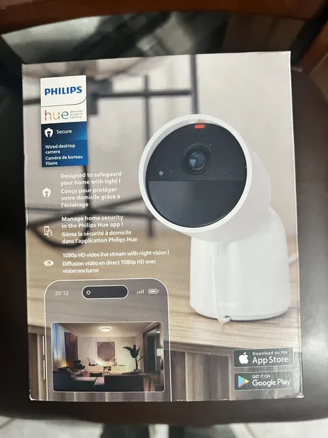 Philips - Hue Desktop Wired Security Camera w/Stand - White