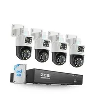 4K Dual-Lens PoE Security Camera System, 4 x 4K 8MP Pan/Tilt 4 X C2988 PoE