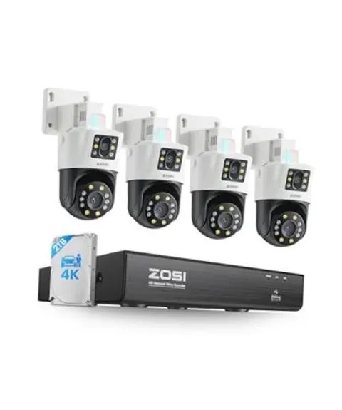 4K Dual-Lens PoE Security Camera System, 4 x 4K 8MP Pan/Tilt 4 X C2988 PoE