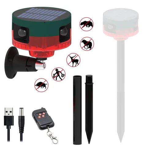 Solar Sound & Strobe Light Alarm 360° Motion Detector, Record 15S Custom Mess...