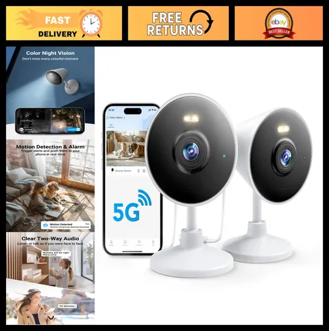 Indoor/Outdoor Wi-Fi Security Camera 2-Pack, 5G/2.4G, Color Night Vision, 2-Way