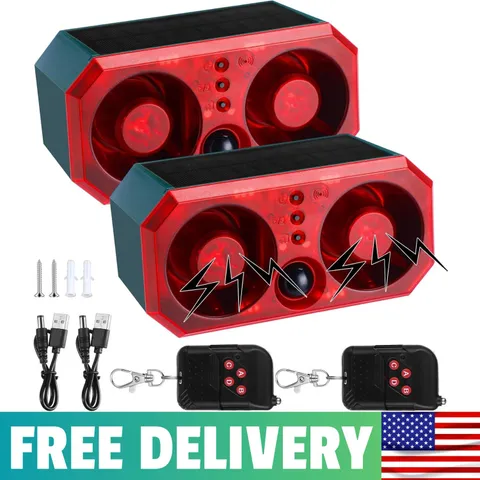 2 Pcs Solar Outdoor Motion Sensor Alarm Motion Sensor Animal Deterrent Dog Barki