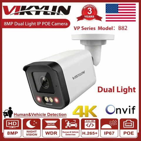 Vikylin 4K 8MP PoE Security IP Camera Smart Dual Light Human Vehicle detection