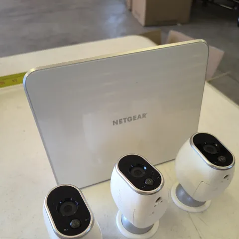 NETGEAR VMB3000 Arlo Camera Base station & VMC3030 (3) Cameras UNTESTED No Batt.