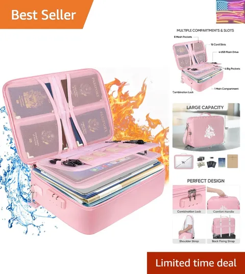 Fireproof Document Box with Lock, Portable Fireproof Document Bag Waterproof ...