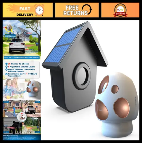 Wireless Driveway Alarm - 1/2 Mile Range Solar Motion Sensor Detector, Weatherpr