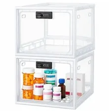 2 Pcs Large Medicine Box for Safe Medication, Clear Lockable Storage Box for ...