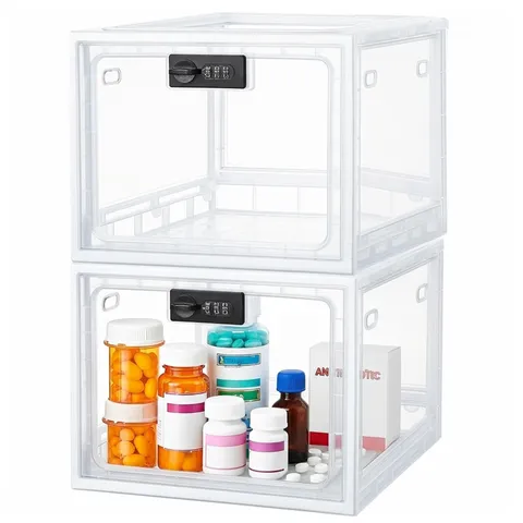 2 Pcs Large Medicine Box for Safe Medication, Clear Lockable Storage Box for ...