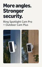 Ring Spotlight Cam Pro, Plug-In (Newest Model), White with Outdoor Cam Plus, Bat