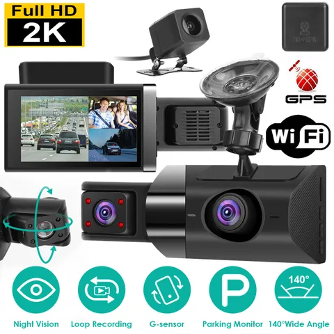 2K Car DVR 3 Channel Dash Cam Camcorder Camera Recorder w/ G-sensor Night Vision