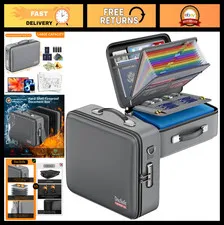 Fireproof Document Box with Lock, Hard Case & Accordion File Organizer - Secure