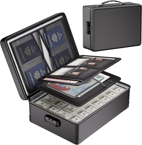 Fireproof Document Box with Lock - 12 Layers Heat Insulated File Organizer Ha...