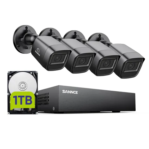 SANNCE 8CH 1080P Security Camera System DVR and 4x2.0MP Indoor Outdoor IP66 W...
