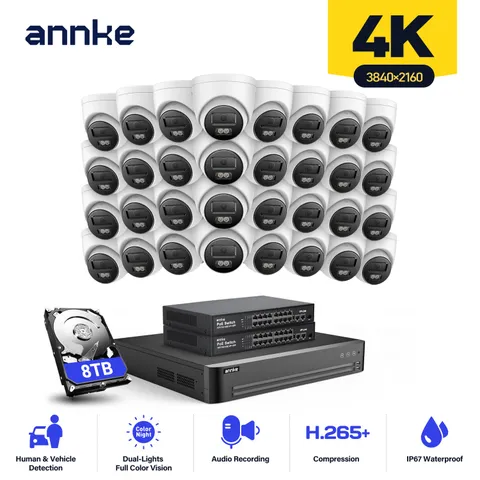 ANNKE 32CH 12MP NVR 4K Audio POE Security Camera System Color Night AI Detection