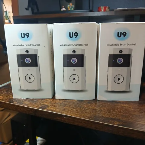 Lot of 3 U9 Wireless WiFi Video Doorbell Cameras 480P Rechargeable w/ Chime