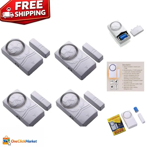 Child & Home Safety Wireless Alarm - Pack of 4 Loud 110dB Magnetic Door Sensors