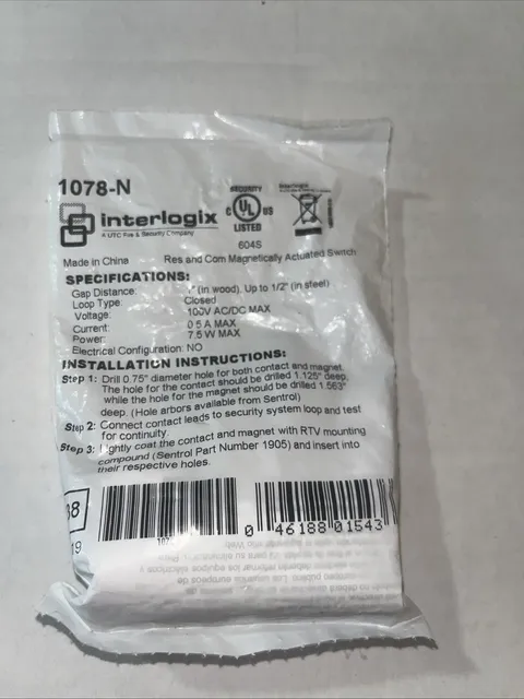 Interlogix 1078-N Residential And Commercial Magnetically Actuated Switch