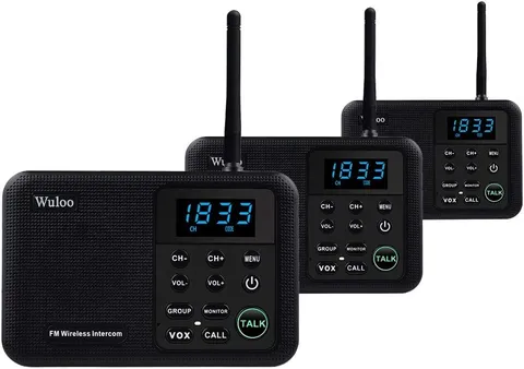 Wuloo Wireless Intercoms 1 Mile 22 Channel 3 Stations Black