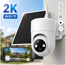 Solar Security Camera Wireless Outdoor, 2K WiFi Camera with 360° Coverage, Color