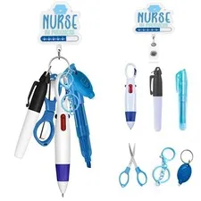 Nurse Pen Set Retractable Badge Reels ID Clip with Ballpoint Pens, Highlighte...