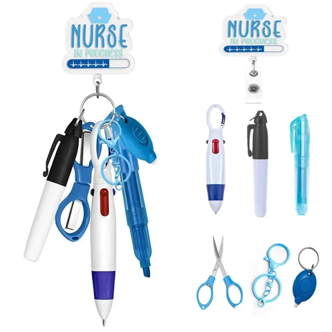 Nurse Pen Set Retractable Badge Reels ID Clip with Ballpoint Pens, Highlighte...