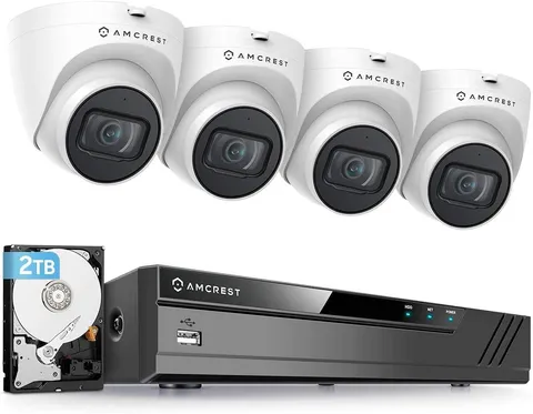 5MP POE Security Camera System Outdoor, 8CH POE NVR, 4Pcs 5MP Turret Cameras, IP