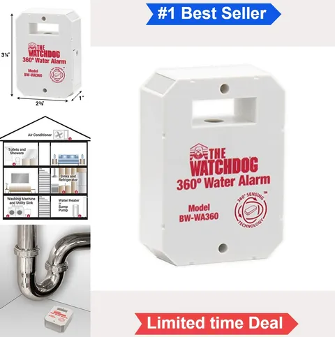 Compact Water Alarm 110dB 360 Degree Detection Leak Sensor Battery Operated
