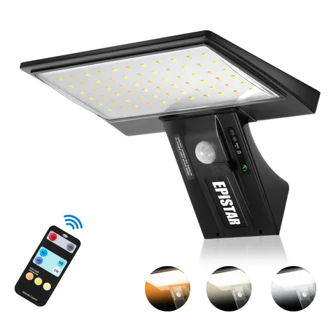 Solar OutdoorLights Motion Sensor With Control 90LED 3 Color 4Modes Security