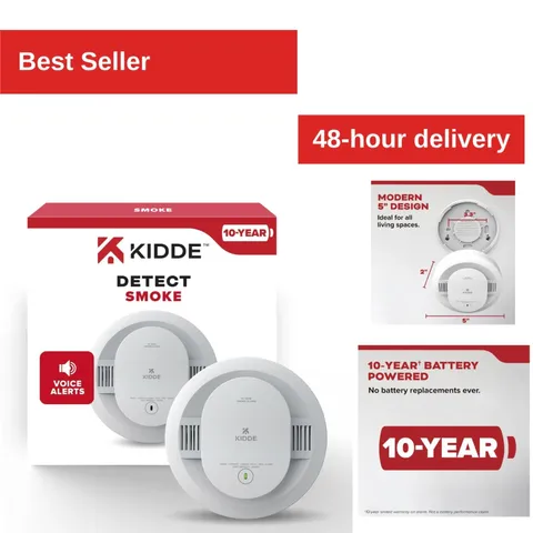 Kidde 20SD10-V Smoke Detector, 10-Year Battery, Voice Alerts, LED Lights