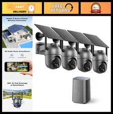 Wireless Outdoor Security Camera System - 4 Cameras, Color Night Vision, 360° PT