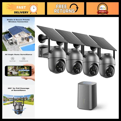 Wireless Outdoor Security Camera System - 4 Cameras, Color Night Vision, 360° PT