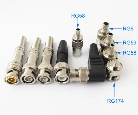 10pcs BNC Male Female Solder/Solderless Connectors for RG58 RG59 RG6 RG174 cable