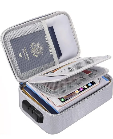 Small Fireproof Storage Organizer Case with Lock(9”x 5.3”x 3.7”), Soft Money ...