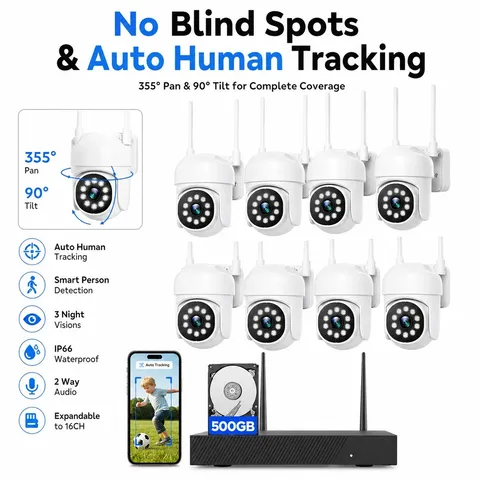 8/16 PTZ Cameras Kit Wireless CCTV Security Camera Systems Outdoor 16CH 4K NVR