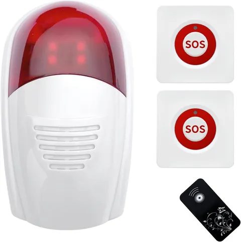 Strobe Siren Alarm Home Security System with Two Emergency Panic Button Alarm fo