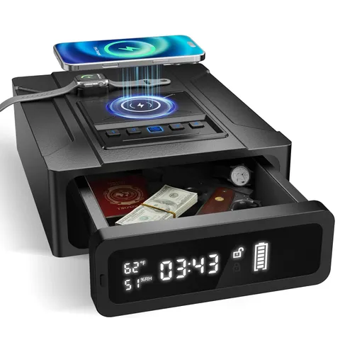 Bedside Gun Safe with Wireless Charging - Biometric Safe with Fast Fingerprin...