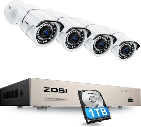 ZOSI  8CH 5MP PoE NVR System 2K+ PoE IP Outdoor Securtiy Camera 1TB HDD