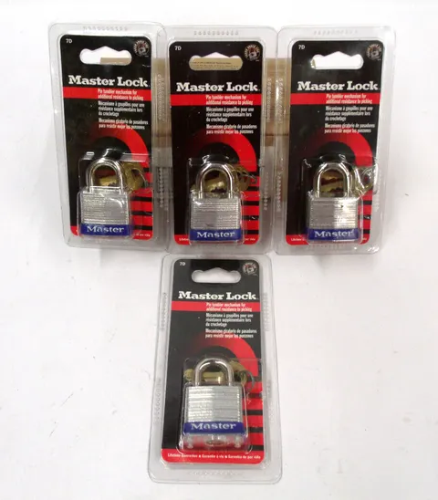 Lot of  4 Master Lock 7D Padlock 1-1/8" & 3/16" Steel Shackle Pin Tumbler 2 Keys