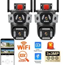 4K 9MP IP WiFi 360° 10X Zoom 3 Lens 3 Screens Security Camera System Outdoor USA
