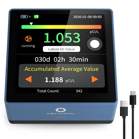 Airthereal Touchscreen Radon Detector For - Monitor Real-Time Data Color