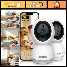 2K Indoor Security Cameras, 360° Pan/Tilt, WiFi Smart Home Surveillance, 2-Pack