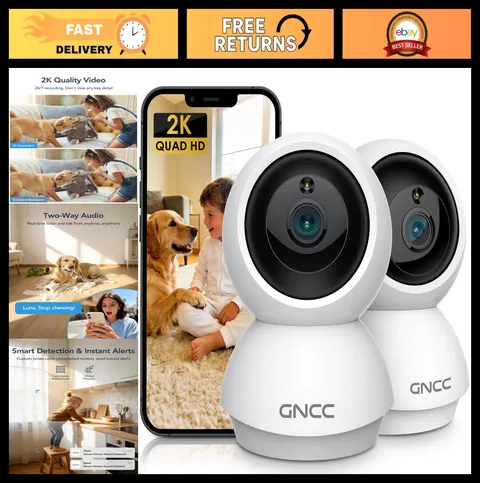 2K Indoor Security Cameras, 360° Pan/Tilt, WiFi Smart Home Surveillance, 2-Pack