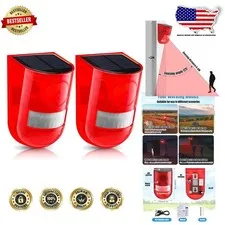 Outdoor Solar Siren Alarm 2 Pack 129dB Motion Activated Flashing Light Security