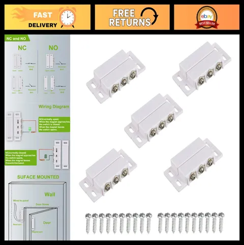 Magnetic Reed Switch NC NO Proximity Sensor for Door Alarm & Window Safety, 5pcs