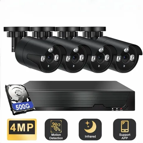 4MP Home Outdoor CCTV HD Security Camera System 4CH DVR Night Vision With 500GB