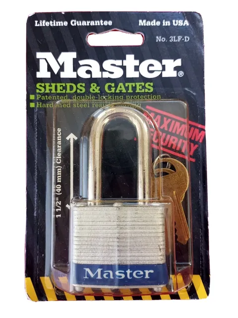 Master Lock Shed & Gates Padlock, 40mm Shackle, New In Package, 2 Keys