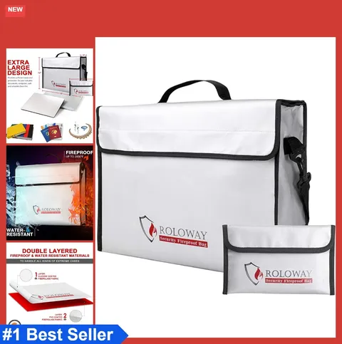 Fireproof Document Bag 15x12x5 Inches Water Resistant Cash Folder with Silicone