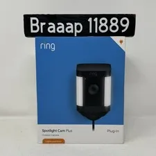 Ring Spotlight Cam Plus Plug-In 1080p Camera Video LED Night Vision Black New