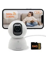 2.5K Indoor Pan Tilt Security Camera 360 Degree Wi-Fi Pet Baby Monitor 64GB Card